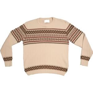 VTG Jersild Men's L Cream Brown Red Sweater Ski Striped Warm